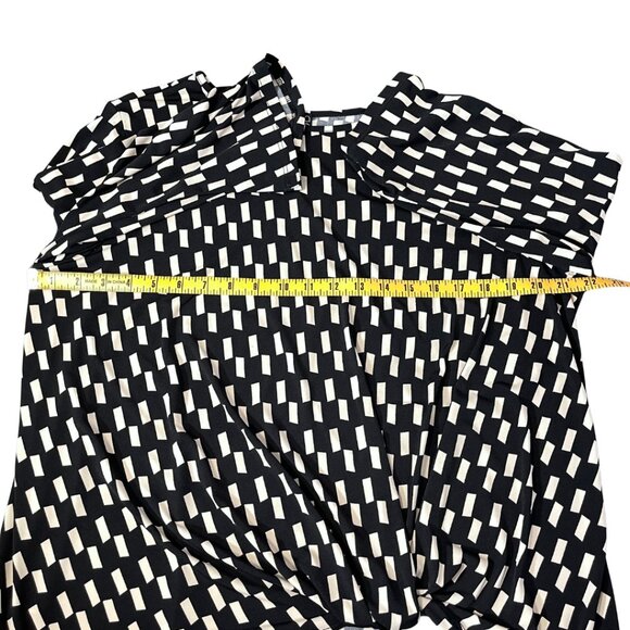 Clara Sunwoo Check Print Top Size L Black Cream Front Knot Stretch Knit Blouse - Picture 9 of 11